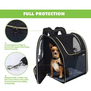 Breathable mesh pet carrier backpack for cats and small dogs with safety features
