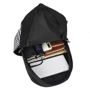 Large capacity travel backpack interior showing storage for laptop, tablet and accessories