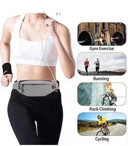 Versatile grey lightweight travel waist bag displayed in gym and various outdoor sports scenarios