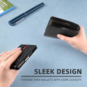 Slim carbon fiber card holder vs traditional leather wallet showing sleek design