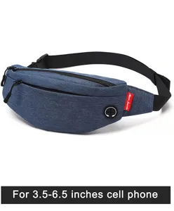 Detailed view of a blue lightweight travel waist bag for 3.5 to 6.5 inch cell phones