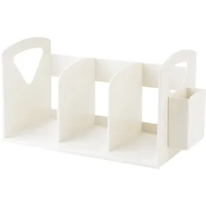 Organizer da scrivania bianco minimalista con divisori multipli e portapenne laterale