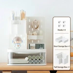 Desktop pegboard organizer with drawer and modular accessories for office storage