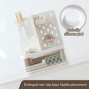 White desktop pegboard organizer with drawer and non-slip silicone feet for stationery
