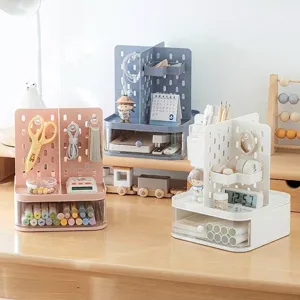 Desktop pegboard organizer with drawers in three classic colors for stationery storage