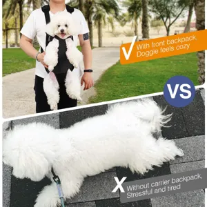 Comparison showing breathable pet front carrier backpack versus walking for small dogs