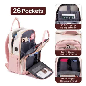 Dettaglio zaino porta pc da donna con tasche multiple e scomparto per laptop 15,6