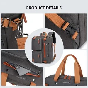 Vista detallada de mochila de negocios multifuncional con herrajes y bolsillos de calidad