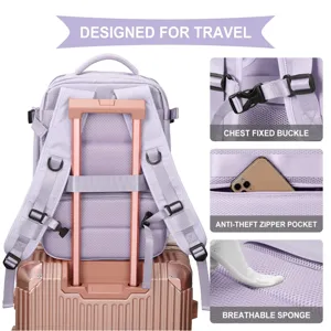 Purple travel backpack features for women including anti-theft pocket and chest buckle