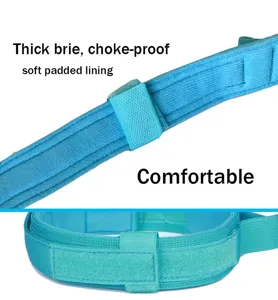 Detalle del suave forro acolchado en un collar táctico azul de nailon para perros.
