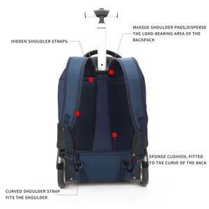 Dettaglio dello zaino trolley da 20 pollici con spallacci e schienale imbottiti e confortevoli