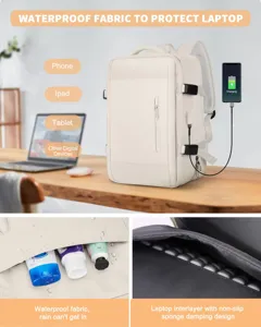Mochila de viaje impermeable para portátil con puerto USB y compartimento acolchado