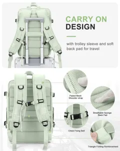 Mochila de viaje funcional con cinta para trolley y panel trasero acolchado transpirable.