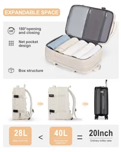 Gran mochila de viaje con capacidad ampliable de 28L a 40L y estructura de maleta