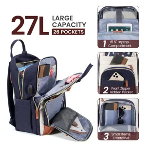 Vista dettagliata dello zaino per laptop da 27 litri con diverse tasche organizzate