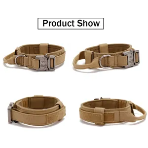 Vistas detalladas de un collar táctico para perro con hebilla metálica de cierre rápido
