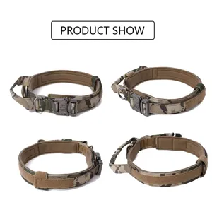 Detalle del collar táctico de camuflaje para perro con hebilla de metal pesada