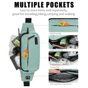 Detailed view of large capacity sports waist bag with multiple functional pockets