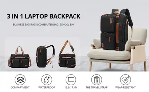 Mochila para portátil 3 en 1 versátil y maletín de negocios para PC de 17,3 pulg