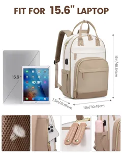 Dettagli dello zaino per laptop da donna beige per computer da 15,6 pollici di moda