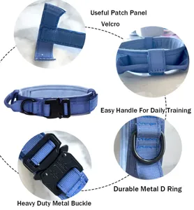 Detalles del collar táctico azul para perro con hebilla de metal resistente y asa