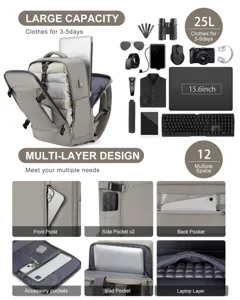 Mochila de viaje profesional de 25L con compartimento para portátil de 15,6 pulgadas