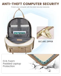 Zaino antifurto per laptop con imbottitura in schiuma EVA e chiusura a zip dorata sicura.