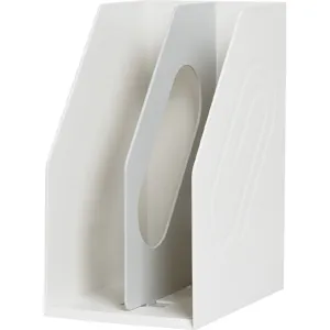 Minimalist white desktop bookend and file organizer with removable divider design