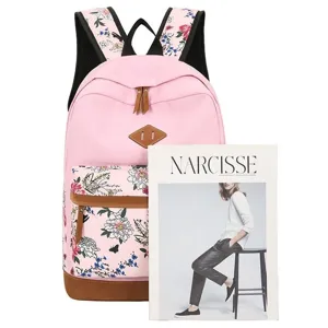 Sac à dos rose en toile à fleurs pour femme fille cartable mignonne sac décontracté