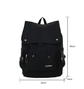 Front view of large capacity black waterproof backpack with 45cm x 32cm x 14cm dimensions