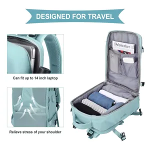 Detail view of 14-inch laptop compartment and spacious storage for this travel backpack