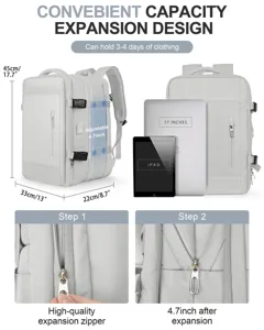 Mochila de viaje grande y expandible con compartimento para portátil de 17 pulgadas