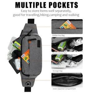 Large capacity sports fanny pack with multiple organized pockets for travel and hiking