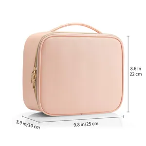 Vista detallada del neceser de cuero PU rosa con dimensiones de 25x22x10cm hoy.