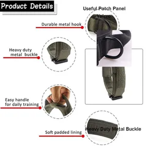 Detalles del collar táctico de nailon para perros con hebilla metálica y mango