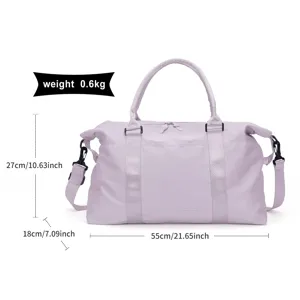 Large purple travel duffel bag with dimensions: 55x27x18 cm, weighing only 0.6kg.