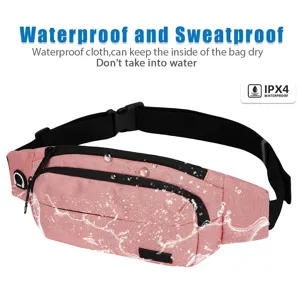 Detailed view of the pink waterproof sports fanny pack with splash resistance