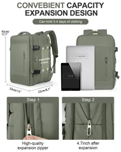 Vista detallada de la mochila de viaje expansible para portátiles de 17 pulgadas.