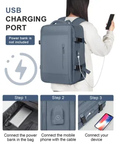Instrucciones detalladas del puerto de carga USB integrado en mochila de viaje grande