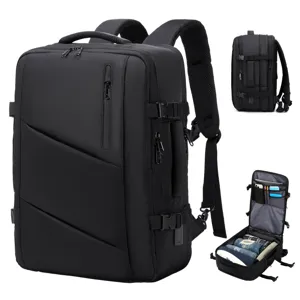 Heren Uitbreidbare Zakelijke Reisrugzak Grote Capaciteit 16 Inch Laptop Tas Waterdicht USB Oplaadpoort Woon-werk Rugzak Zwart