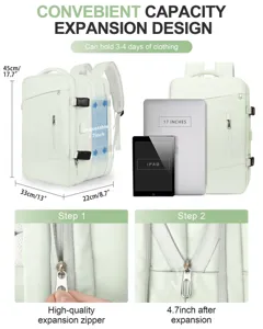 Características detalladas de la mochila de viaje expandible con ranura para portátil de 17"