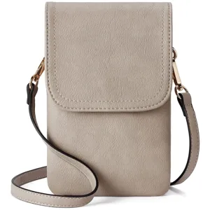 Elegant minimalist beige PU leather crossbody phone bag with premium gold hardware detail