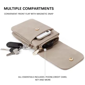 Detailed view of women's PU leather phone crossbody bag with multiple compartments