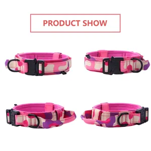 Collar táctico para perro camuflaje rosa con hebilla ajustable, cuatro ángulos de visión