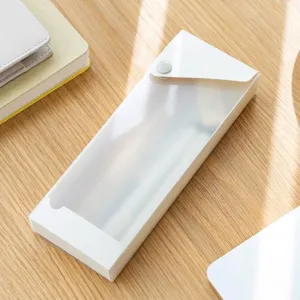 Minimalist Clear Plastic Pencil Case For Students Multi-functional Stationery Organizer Box With Snap Button Closure Desktop Case