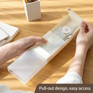 Translucent plastic stationery box with drawer design for desktop organization