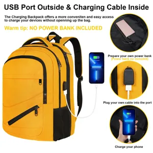 Gelber Business-Reise-Laptop-Rucksack mit externem USB-Ladeanschluss-Detail