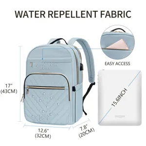 Mochila azul repelente al agua para portátil de 15,6 pulgadas, altura de 17 pulgadas