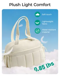 Vista detallada de la bolsa de viaje acolchada ligera en tela resistente al agua de crema