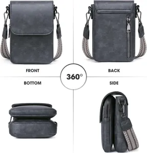 Múltiples ángulos del bolso bandolera de cuero PU texturizado en gris oscuro
